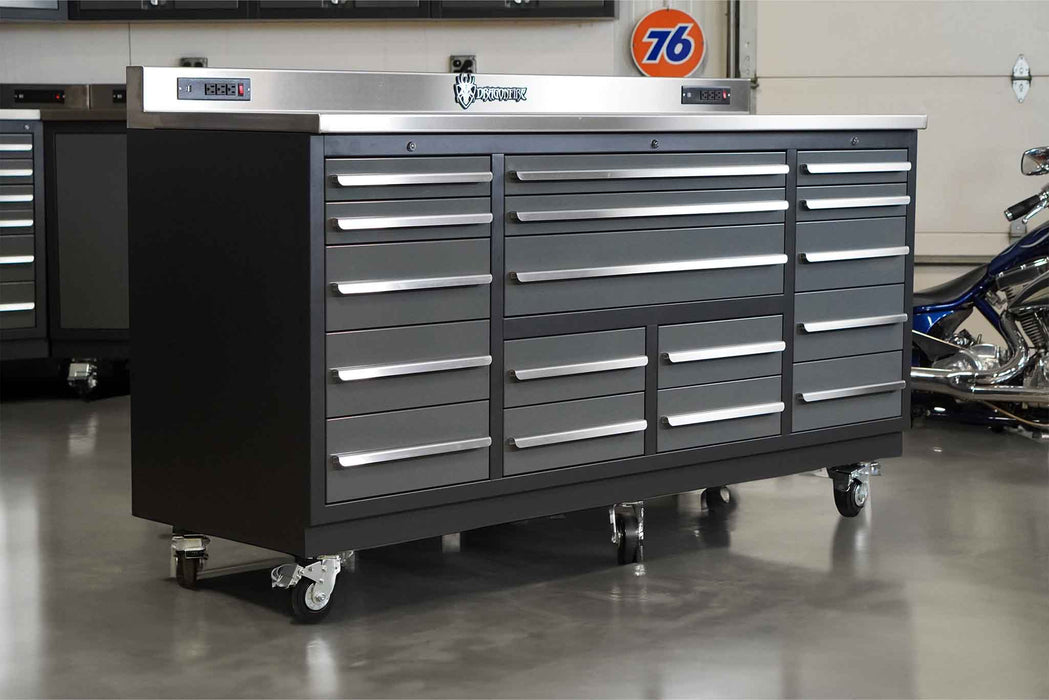 17 Drawer Midnight Pro Series 7FT Workbench with Swappable Drawers