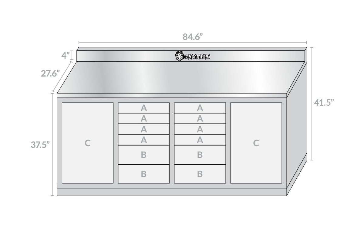 12-Drawer Midnight Pro Series Workbench Dimensions