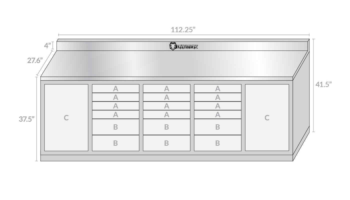 18-Drawer Pro Series Workbench Dimensions