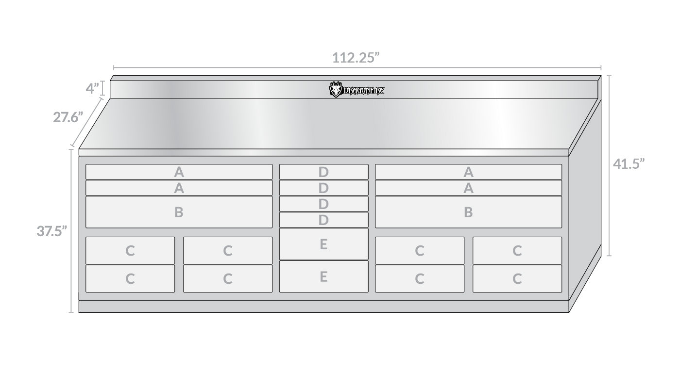 20-Drawer Pro Series Workbench Dimensions