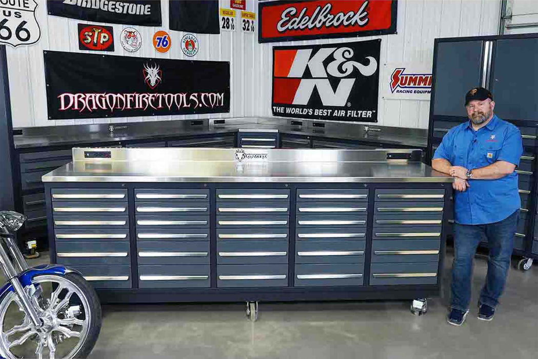 30 Drawer Midnight Pro Series 9FT Workbench with Swappable Drawers