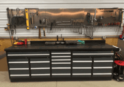 industrial workbench with drawers